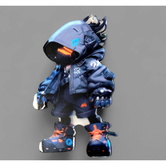 Cyberpunk Robot Astronaut Acrylic Pin Badge Brooch Chibi Blue Orange Kawaii Gift - Picture 1 of 6